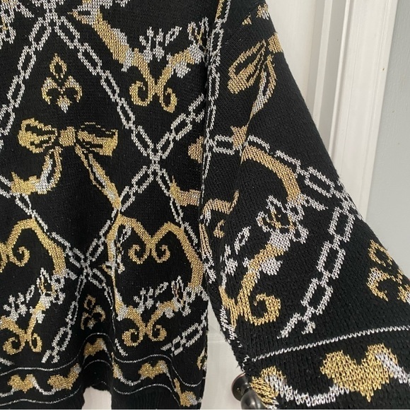 Vintage Dana Scott Metallic Bow Heart Sweater Medium Black Gold Silver - Picture 5 of 9